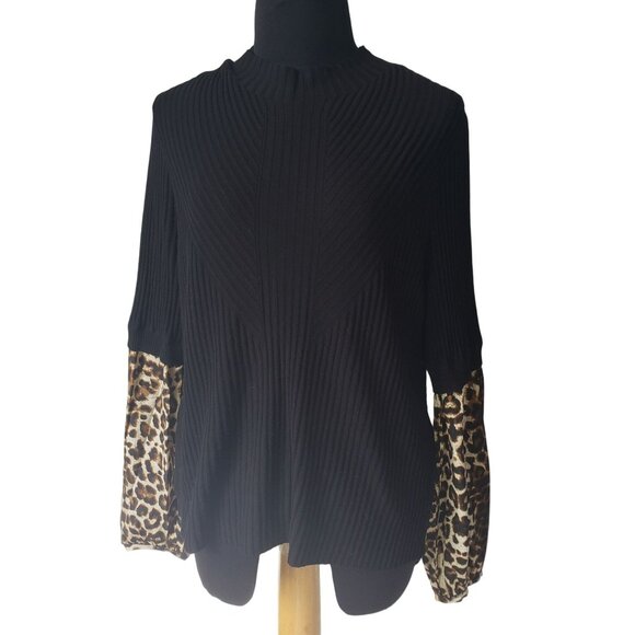 Veronica Beard Leopard Print Mixed Combo Black Sweater Top Medium - Picture 6 of 13